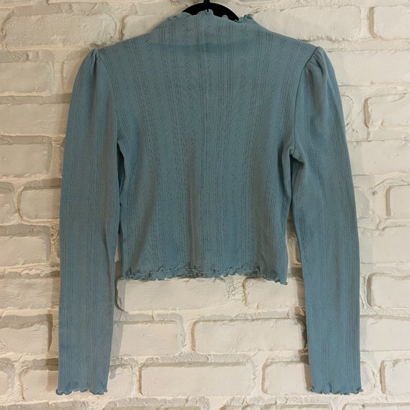Ruffled Mock Neck Long Sleeve Crop Top - Picture 2 of 6